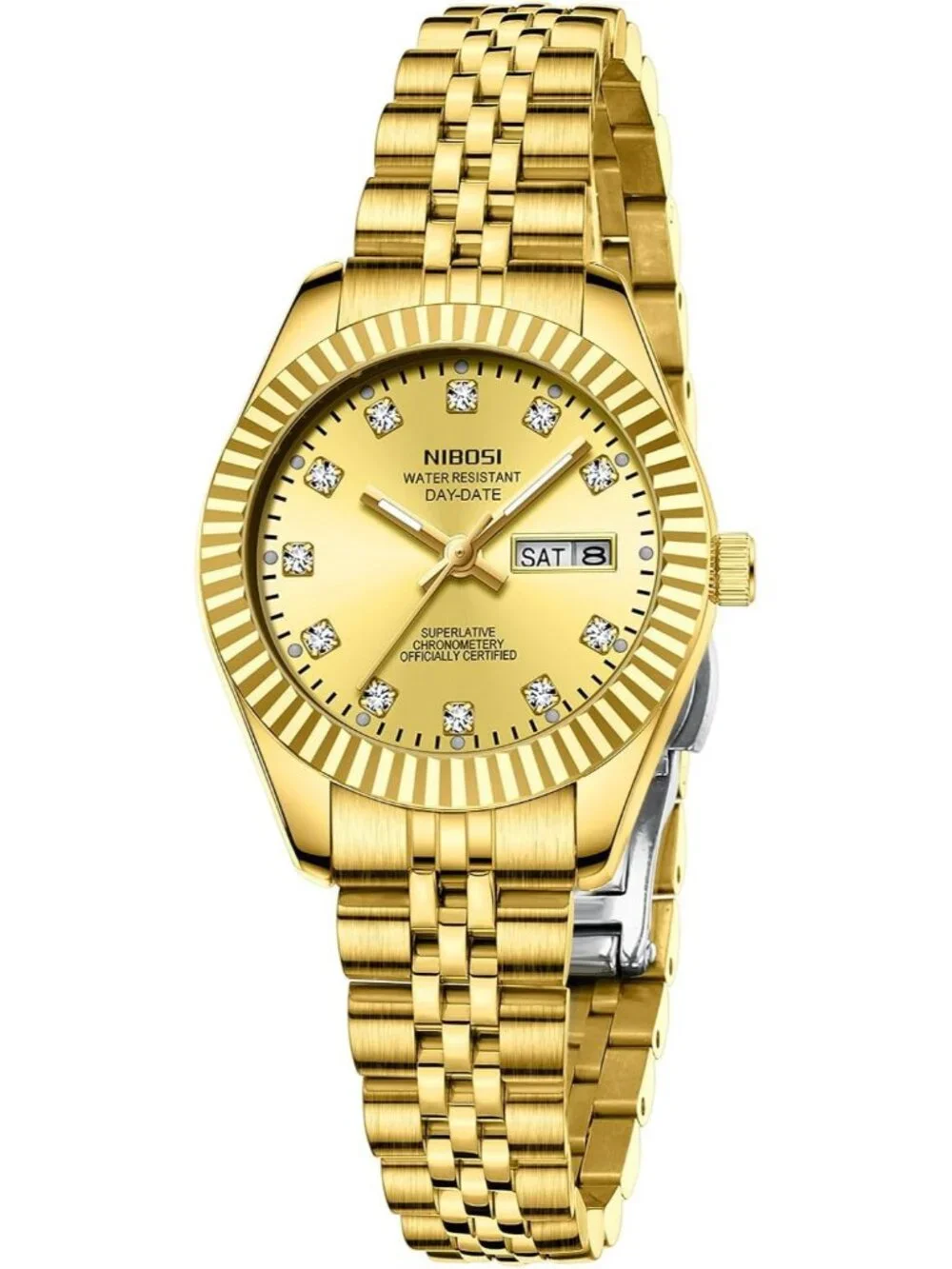 Women's All Gold Waterproof Luminous, Dainty Luxury Diamond Dial Ladies Watch